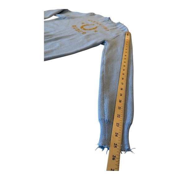 Miss Sparkling Not My First Rodeo Distressed  Sweater Blue Horseshoe Western - Picture 5 of 11